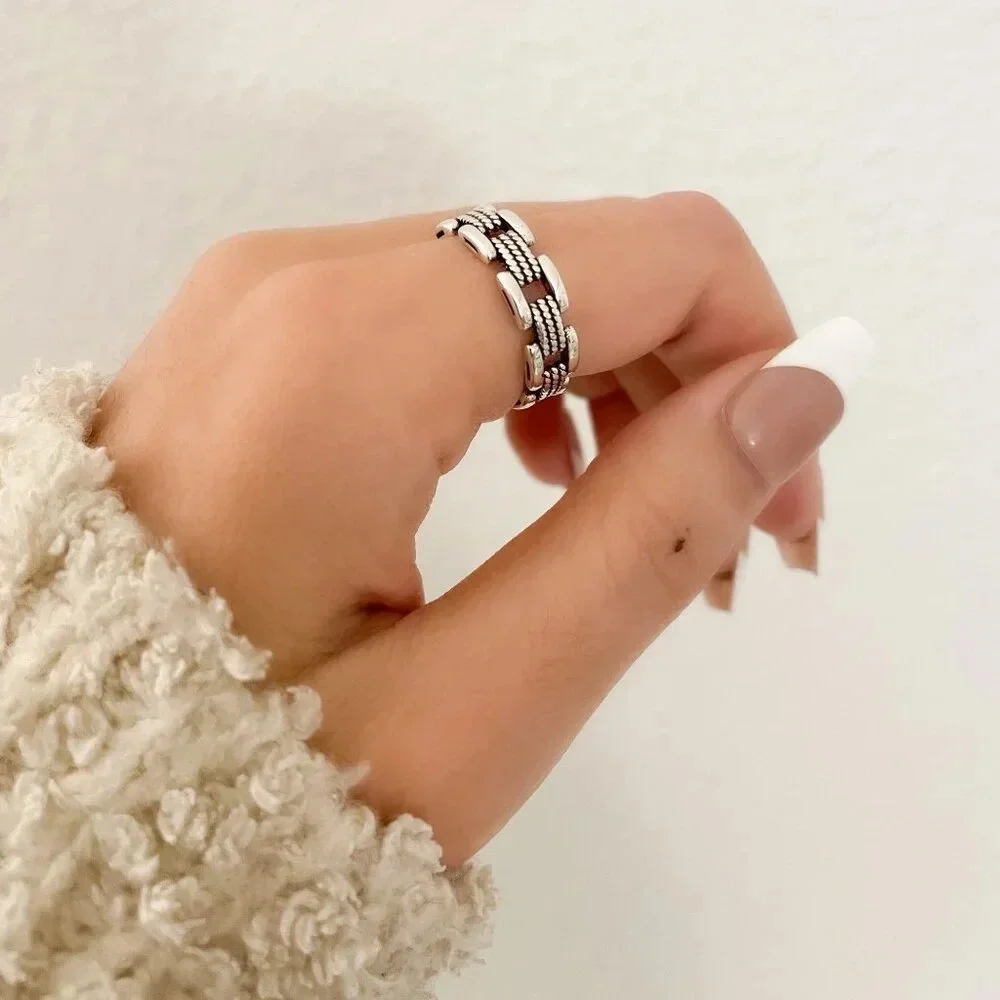 925 Sterling Silver Minimalist Ring Curb Chain Ring Chain Link Ring Dainty Ring